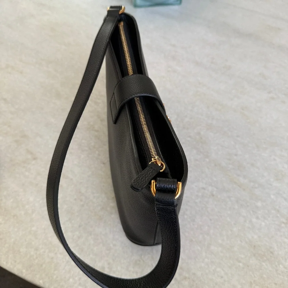 Versace Virtus‎ Small Hobo Bag Black Grained Leather Gold Barocco V
